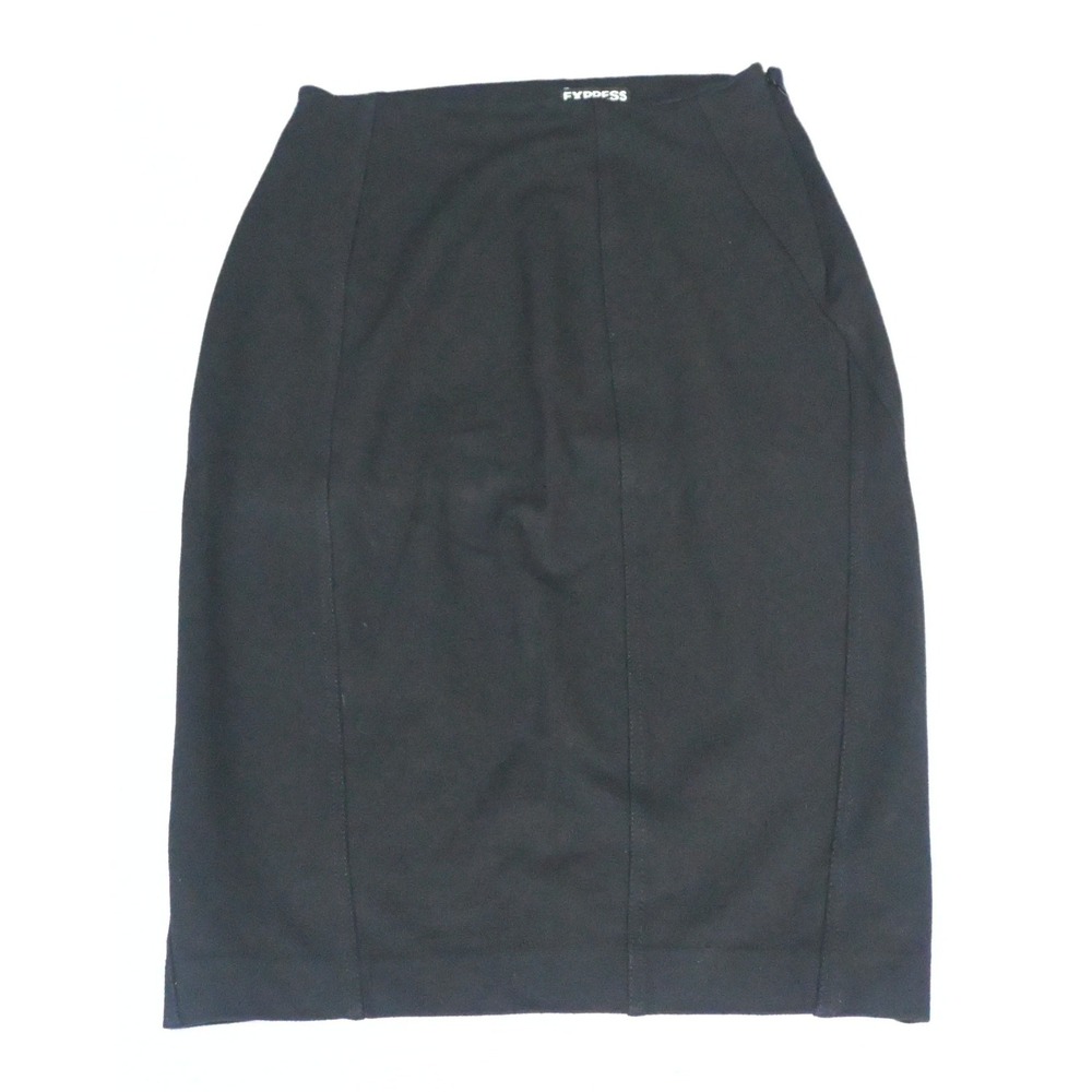 Express Womens 6 Black Stretch Knit Pencil Skirt Invisible Side Zip Hem Slits